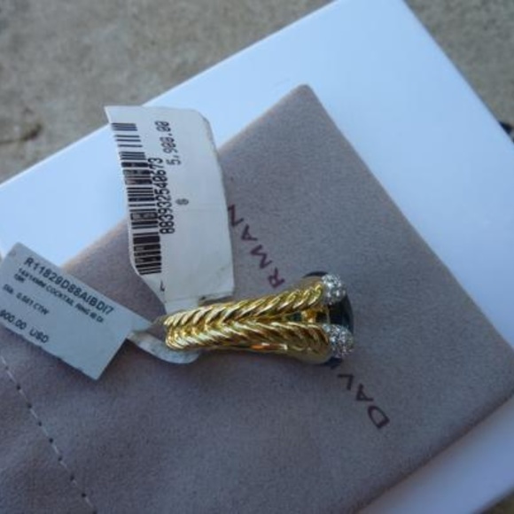 David Yurman Color Classics 18K Gold & Blue Topaz Ring with Diamond Accents NEW - Picture 9 of 15